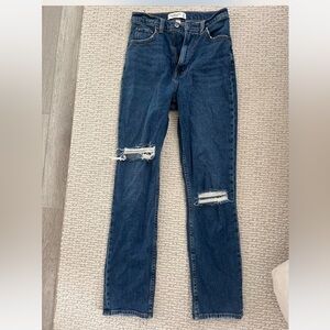 Abercrombie & Fitch Dark Blue Distressed Straight Leg Jeans